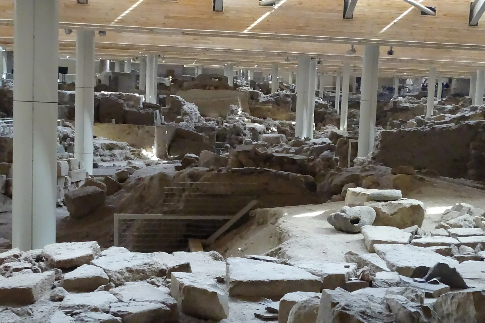 Walls and storerooms of the Bronze Age town at Akrotiri